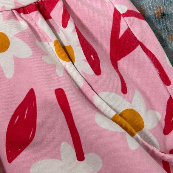 Hanna Andersson Dress Girls 6 Pink Red Floral Twirl Skater Floral Cotton Stretch - Picture 7 of 12